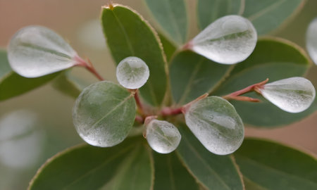 Water droplets on the leaves of eucalyptus tree