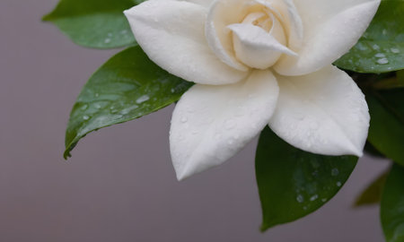 Gardenia jasminoides flower with water dropletsの写真素材