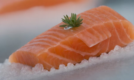Salmon on the ice, close-up, macro, horizontalの写真素材