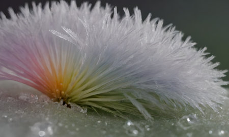 Close-up of a flower covered with frost. Macro photography.の写真素材