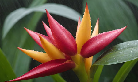 Heliconia flower in the rain,Gran Canaria,Spainの写真素材