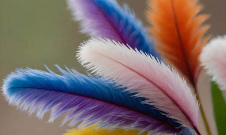 colorful feathers on a blurred background, close-up, macroの写真素材
