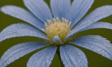 Macro of a blue flower with water droplets on the petalsの写真素材