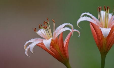 Close up of lily flower with water droplets on petalsの写真素材