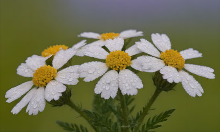 Chamomile flowers with water drops on the petals.の写真素材