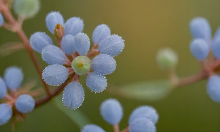 Macro photo of a small blue flower with water droplets.
