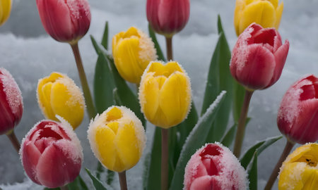 tulips in the snow, tulips in the snow, tulipの写真素材