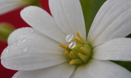 Close up of a white flower with water droplets on the petals