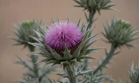 Thistle (Cirsium vulgare) flower in bloomの写真素材