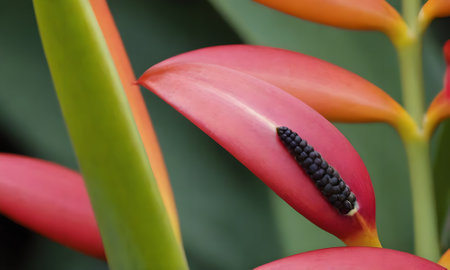 Close up of Heliconia flower in tropical garden, Thailand.の写真素材