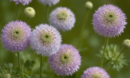 Purple flowers on a green meadow. Close-up.の写真素材