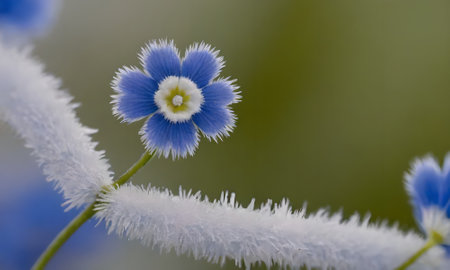 Close up of blue flower with white stripes and blue petals.