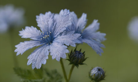 Close up of a blue flower in a meadow with green backgroundの写真素材