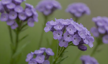 Purple flowers on a green background. Selective focus with shallow depth of field.の写真素材