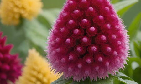 Celosia argentea flower close-up macro photographyの写真素材