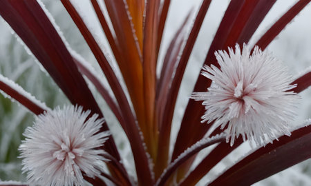 Close up of red and orange aloe plant in the snow.