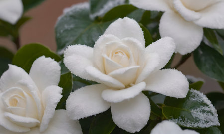 White flower with snow in winter season.の写真素材