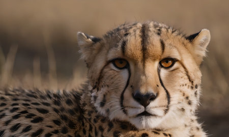 Close-up of cheetah (Acinonyx jubatus) lying down