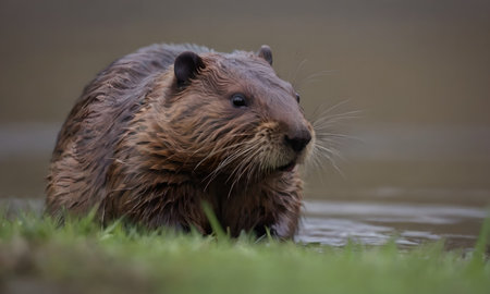 European beaver, Myocastor coypus, single mammal in water, UKの写真素材
