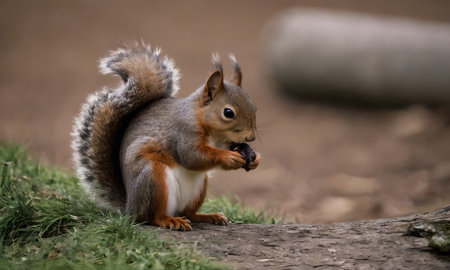 squirrel eating a nut in the park, closeup of photo