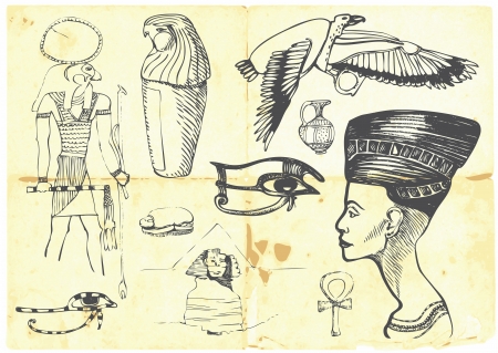 Egyptian collection of symbols, religion, images, people のイラスト素材
