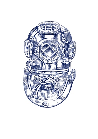 diver - helmet, hand drawing convertedのイラスト素材