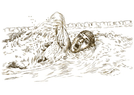 Swimmer, crawl - Hand drawing picture into vectorのイラスト素材