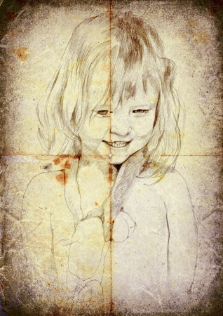 little girl - hand drawing, vintage and retro styleの写真素材