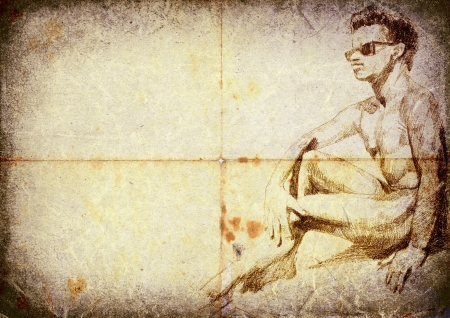 man - hand drawing, vintage and retro styleの写真素材