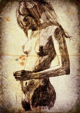 woman - hand drawing, vintage and retro styleの写真素材