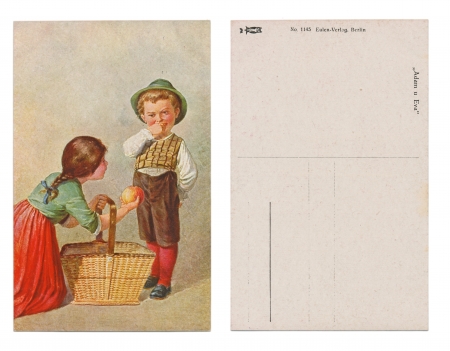 BERLIN, GERMANY, CIRCA 1910 - Published by Eulen-Verlag - Seial no  1145 - Adam and Eveのeditorial素材