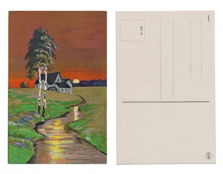 BERLIN    , GERMANY, CIRCA 1910 - Published by K  G  L  - Serial No  1031 - Two birch trees and an old millのeditorial素材