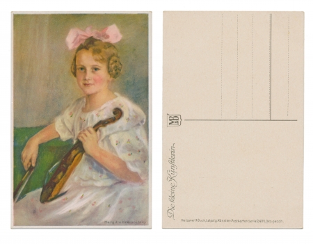 LEPZIG, GERMANY, CIRCA 1910 - Margit v  Kremnitzky - Published by Meissner   Buch - Kunstler Postkarten, Serial no  2496 - Die kleine Kunstlerin  The small female artist  - Circa 1910のeditorial素材
