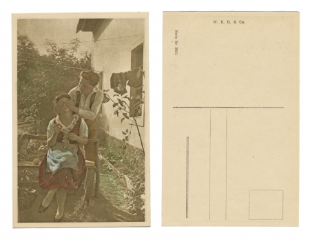 VIENNA, AUSTRIA, CIRCA 1910 - Published by W  R  B    Co  - Serial no  3583 - This serial number is valid for the entire series of six images - Postcard 2 - Circa 1910のeditorial素材