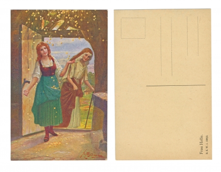 LEIPZIG, GERMANY, CIRCA 1910 - Published by B  K  W  1 398   2 , Frau Holle - Mrs  Holle,  name of the old Germanic goddess  - Circa 1910のeditorial素材