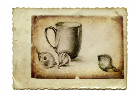 hand drawing, vintage processing - still lifeの写真素材