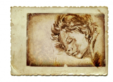 hand drawing, sleeping boyの写真素材