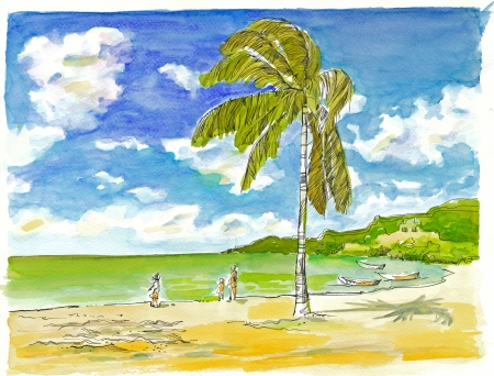 mixed, black ink outlines and watercolors - holidayの写真素材