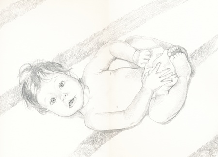 baby, pendil technique, drawingの写真素材