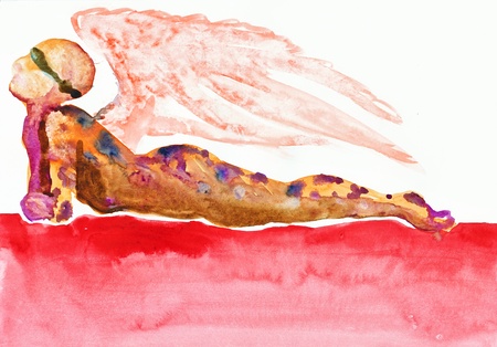 lying figure  angel , watercolors techniqueの写真素材