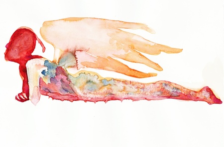 lying figure  angel , watercolors techniqueの写真素材