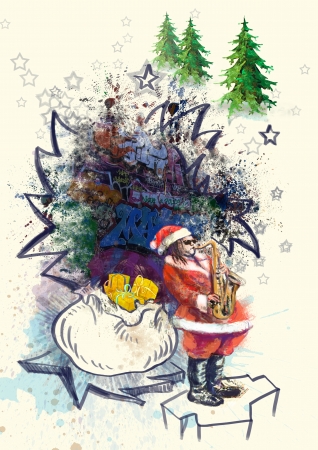unconventional character of Santa Claus playing the saxophone の写真素材