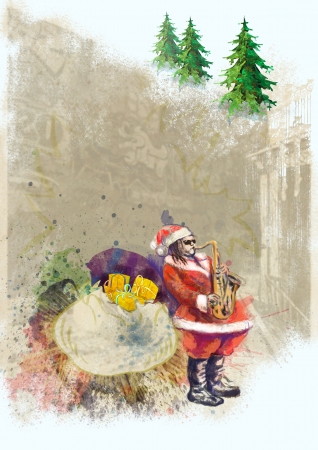 unconventional character of Santa Claus playing the saxophone の写真素材