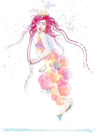hand drawing - summer womanのイラスト素材