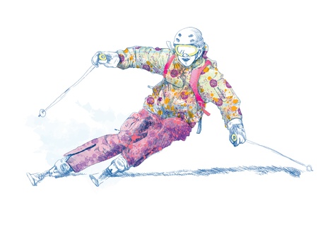 down hill skier - hand drawing using digital tabletのイラスト素材