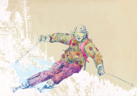 down hill skier - hand drawing using digital tabletのイラスト素材