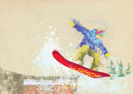hand drawing using digital tablet - snowboarderのイラスト素材