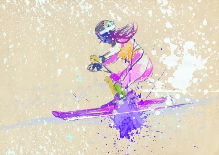 down hill skiing - hand drawing, grunge technique の写真素材