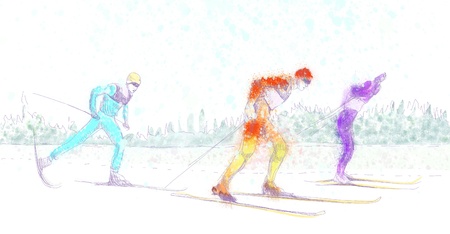 cross country skiing - hand drawing, grunge technique の写真素材
