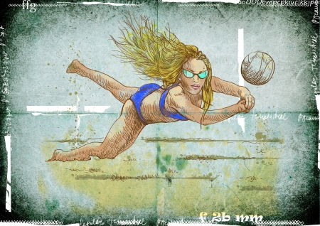 Volleyball player  Beach volleyball   Full-sized  original  hand drawing の写真素材